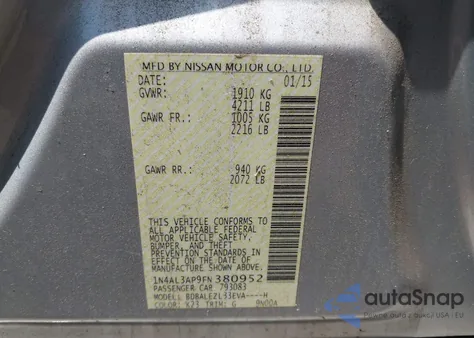 2015 Nissan Altima 2.5 S from USA, damaged, VIN 1N4AL3AP9FN380952